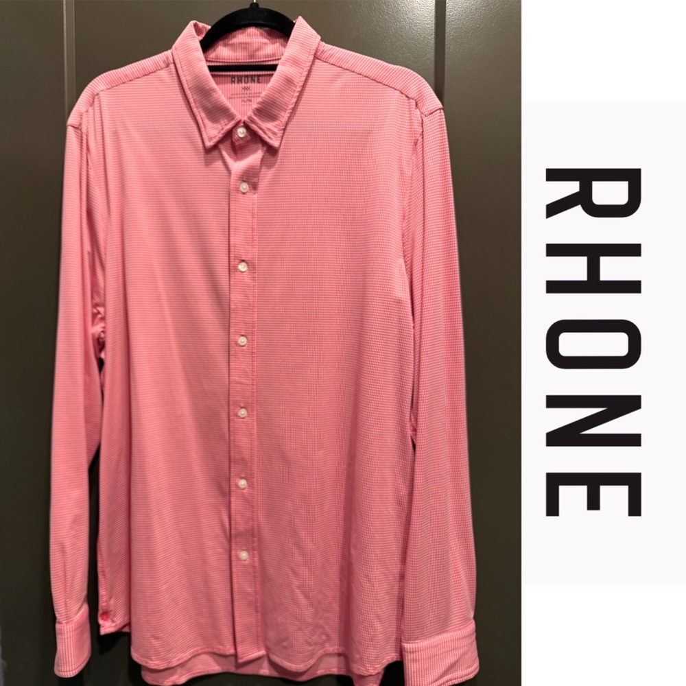 Rhone | Commuter Dress Shirt Slim Fit | XL | Red-Checked | Gingham